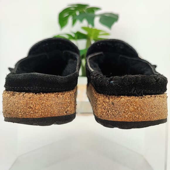 Birkenstock Woman’s Buckley Shearling Black Suede Moccasin Mule Clogs Size 8 US - Picture 3 of 8